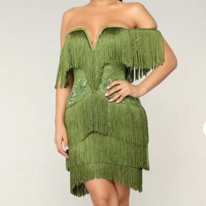 Fashion Nova White/Cream Lace Fringe Dress